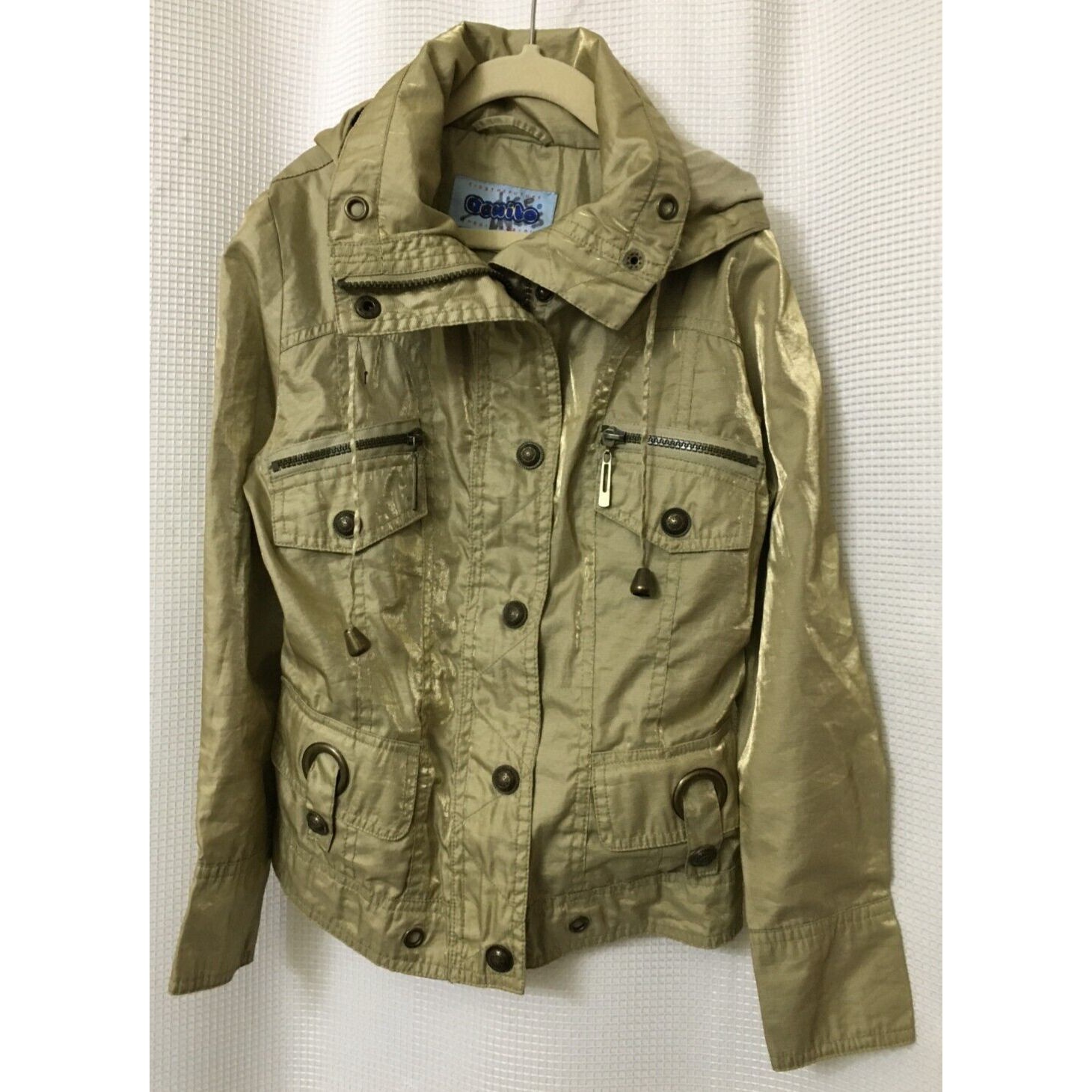 Girl's Futuristic European Iridescent Tan Jacket Size L-Xl Bust 28" Lined Donilo